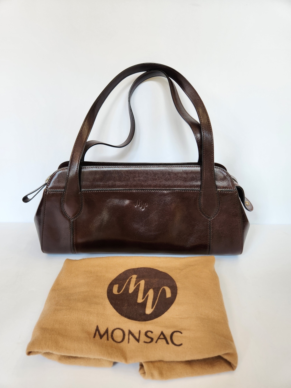 Monsac Dark Brown Leather Shoulder Bag With Dust Bag
